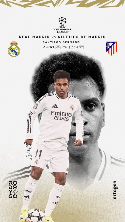 歐冠馬德里德比！羅德里戈曬個人海報：伯納烏見，HALA MADRID